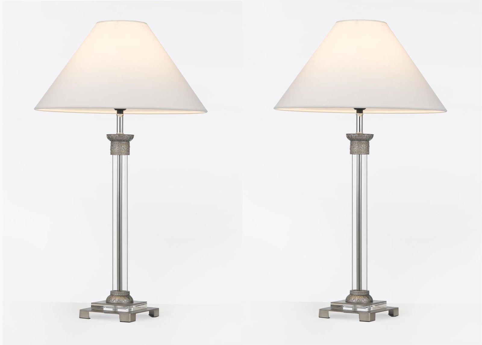 Set Of 2 French Directoire Glass Column Table Lamp With White Shade Picture 1 Of
