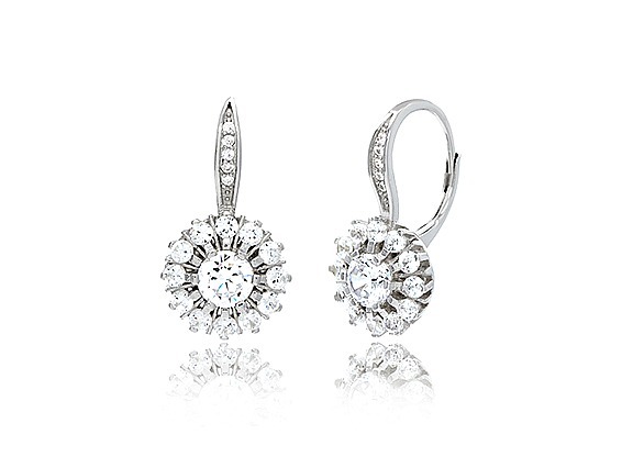 Sterling Silver Cz Halo Leverback Earrings Ebay