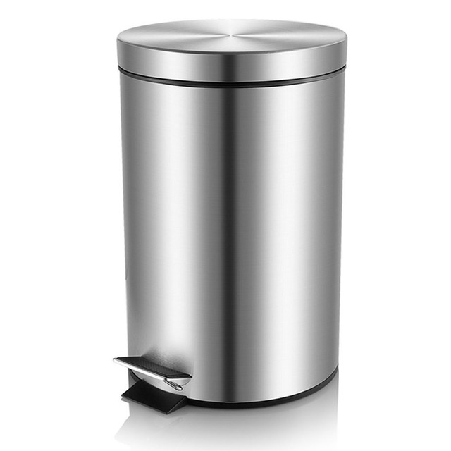 Svvss Round Brushed Stainless Steel Step Trash Can Fingerprint Top Quality Bathroom Trash Can 5l For Home Kitchen Stainless Steel New