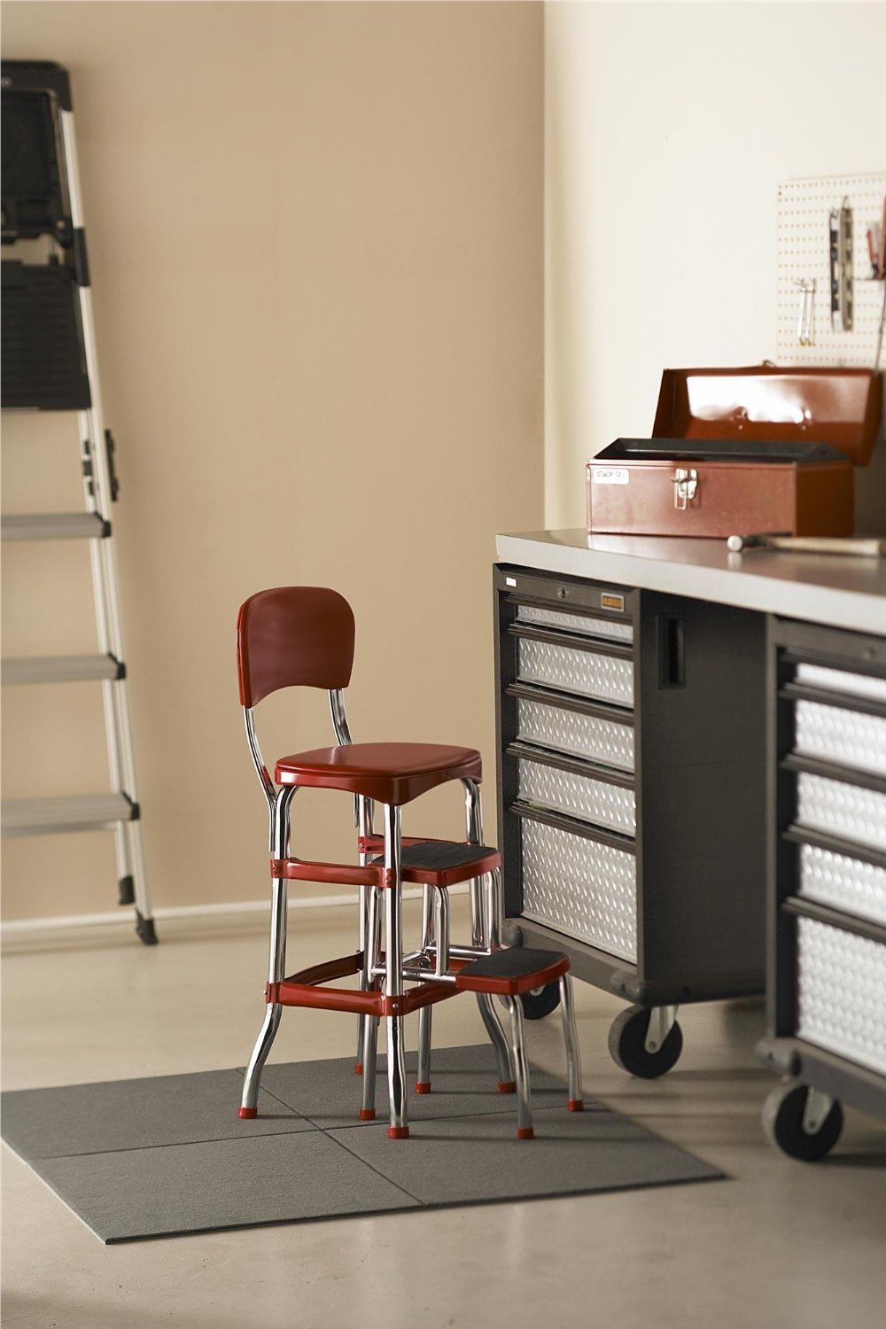 Cosco 11120red1 Retro Chair Step Stool Red Kitchen Ladder Brand New T