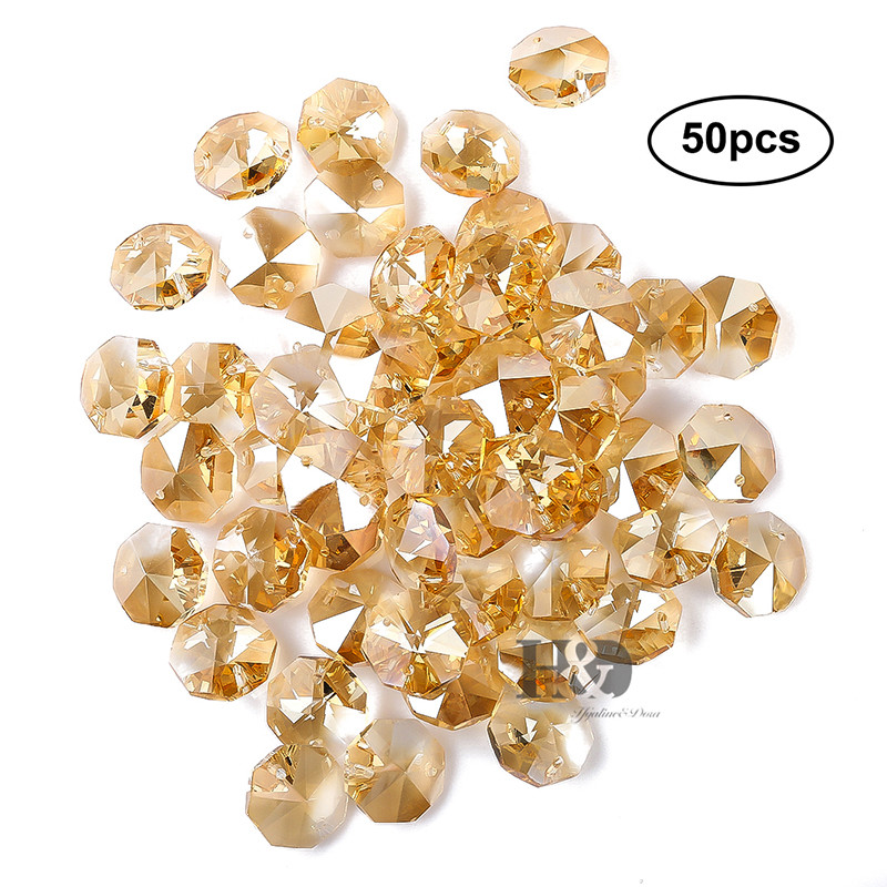 50pcs Champagne Crystal Glass Chandelier Part Prism Octagon Bead Picture 1 Of 8