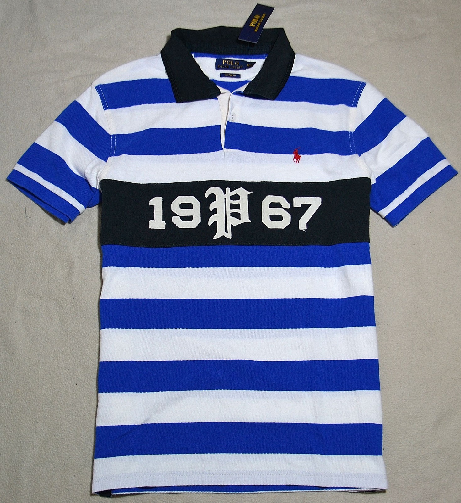Mens Ralph Lauren Custom Fit 1967 Gothic P Blue White Striped Picture 1 Of 3