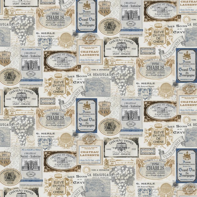 G12283 Cuisine Recettes Vin Étiquettes Beige Bleu Galerie Papier Cuisine Recipes Papier Peint En Vinyle Sur Non Tissé G12283 étiquette De Vin