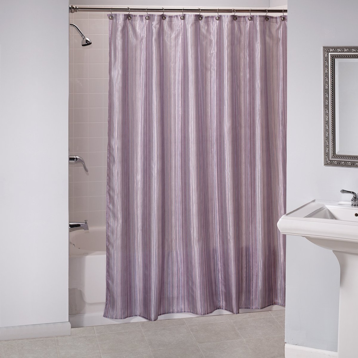 Saay Knight Ltd Shimmer Stripes Purple Fabric Shower Curtain Picture 1 Of