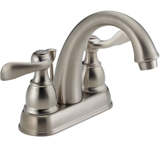 Delta Brushed Nickel 2 Handle 4in Centerset Water Sense Bathroom Delta Windemere Brushed Nickel Watersense Bathroom Faucet Drain 2 Handle