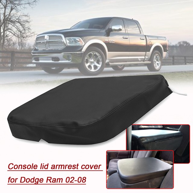 Black Center Console Lid Armrest Cover Synthetic Leather For 02-08 Dodge Ram