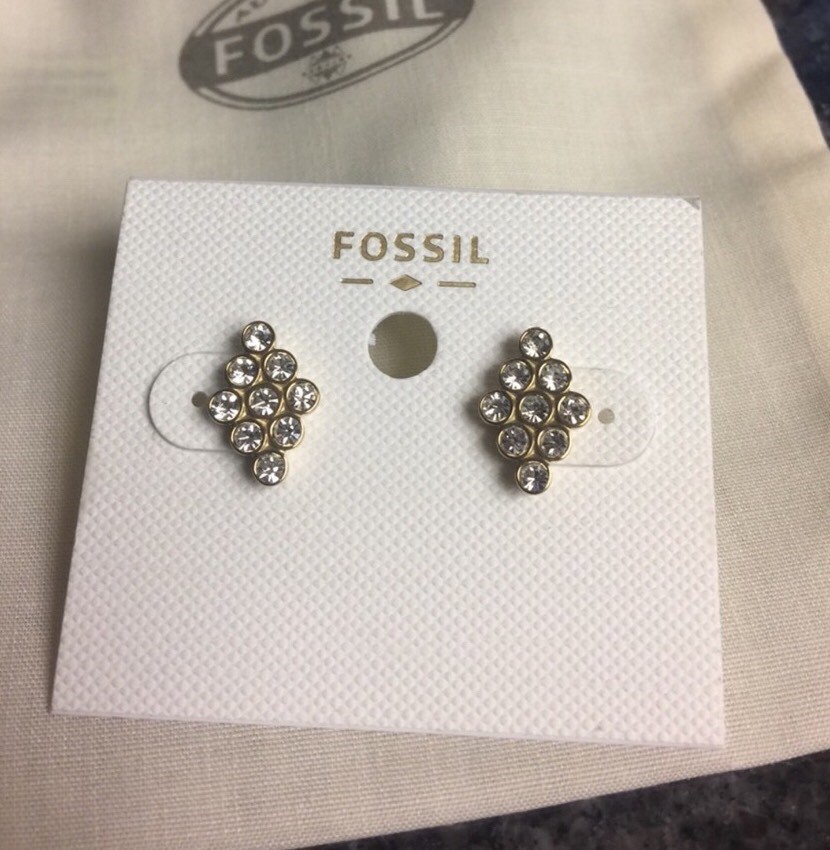 Fossil Brand Rose Gold Tone Iridescent Crystal Stud Earrings Brand New Lowest Price