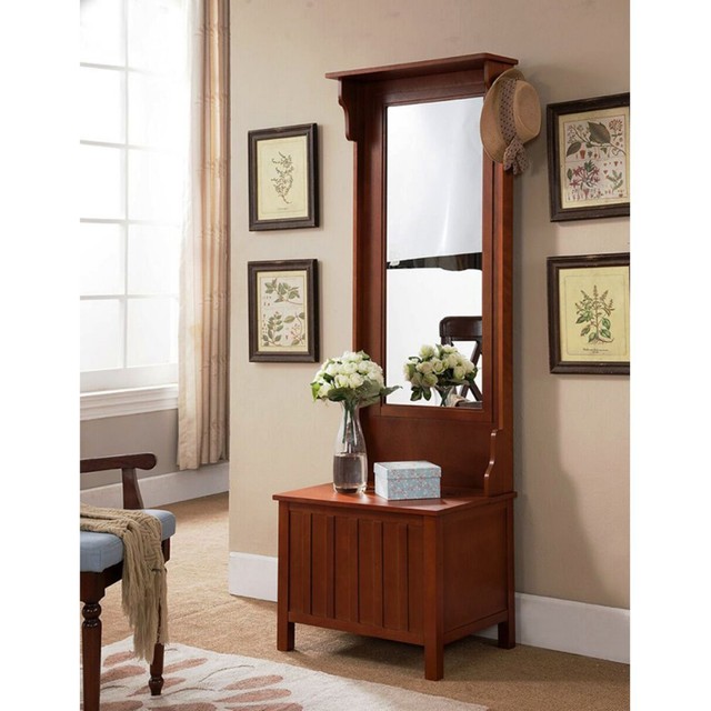 Kings Brand Furniture Entryway Hall Tree With Mirror Coat Hooks K B Furniture Auburn Hall Tree Walnut
