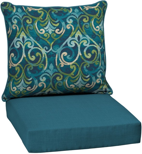 deep seat chair cushion damask blue reversible outdoor patio garden