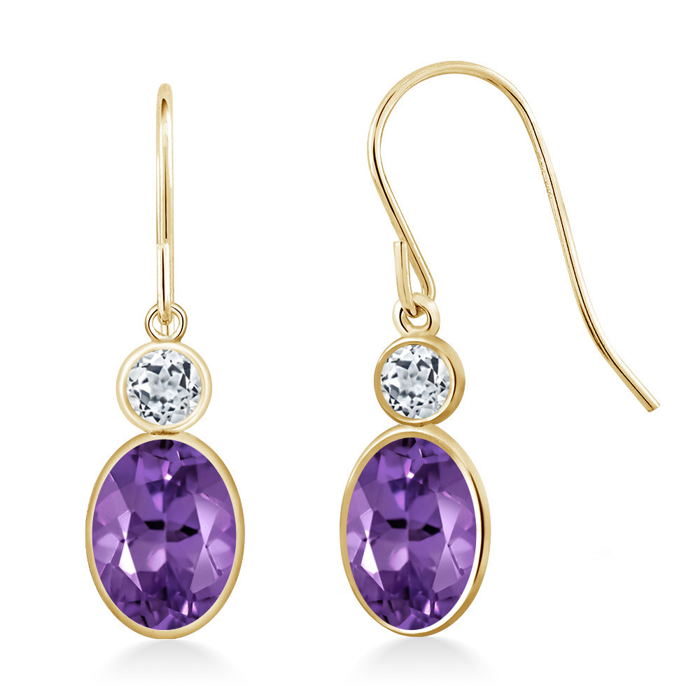 1 78 Ct Oval Purple Amethyst White Topaz 14k Yellow Gold Earrings Ebay Picture 1 Of 3