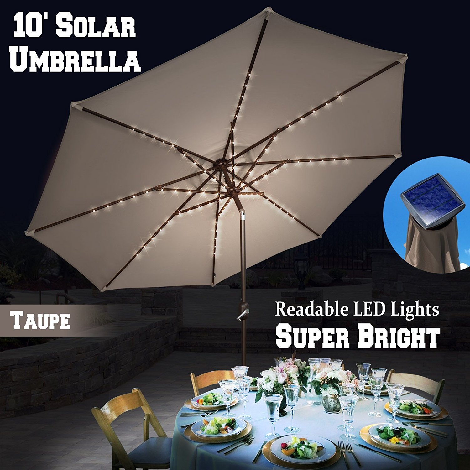 Benefitusa10 Solar Patio Umbrella 80 Led Light Garden Tilt Crank Picture 1 Of 2