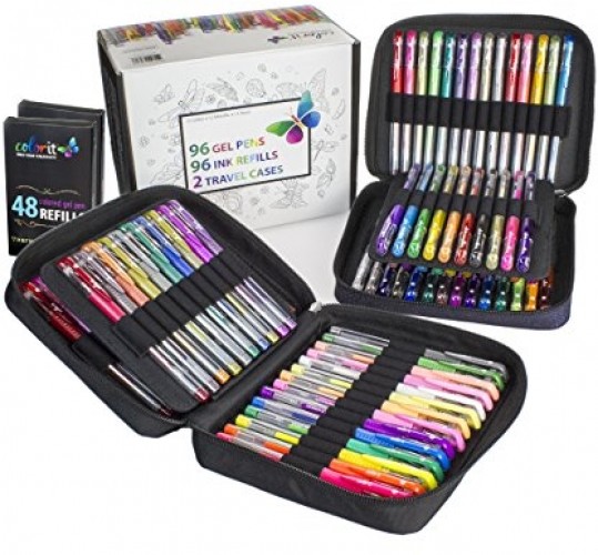 Colorit 96 GEL Pens for Adult Coloring Books 2 Travel Case Pen Sets ... Colorit 96 GEL Pens for Adult Coloring Books 2 Travel Case Pen Sets ...