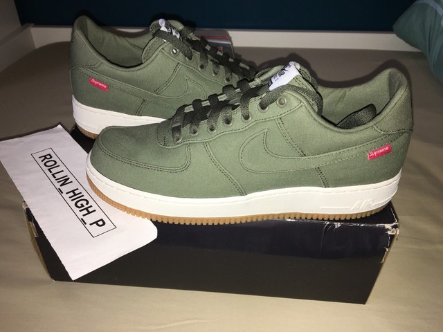 Nike Air Force 1 Low Premium 08 NRG Supreme Cargo Khaki Green UK 8 ... NIKE AIR FORCE 1 LOW SUPREME KHAKI GREEN UK 8, US 9 BNWT DS PREMIUM