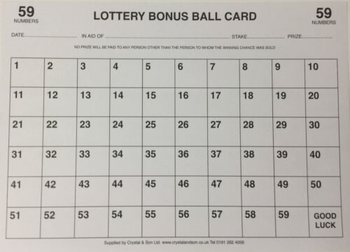 1 - 59 BONUS BALL CARD LOTTERY BONUS BALL CARD FUNDRAISING CARD A4