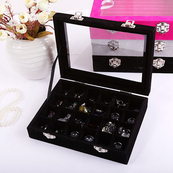 24 Rings Earring Holder Storage Case Gl Velvet Jewelry Tray 24 Rings Earring Holder Storage Case Gl Velvet Jewelry Tray Display Organizer Type 1 Black Ebay