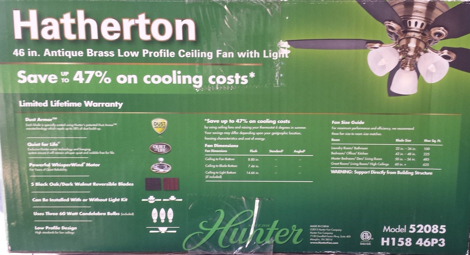 Hunter Fan Company 52085 Hatherton 3 Light Indoor Ceiling Fans In Hatherton 3 Light Indoor Ceiling Fans In Antique Brass Be The First To Write A Review About This 2 Watching Picture 1 Of