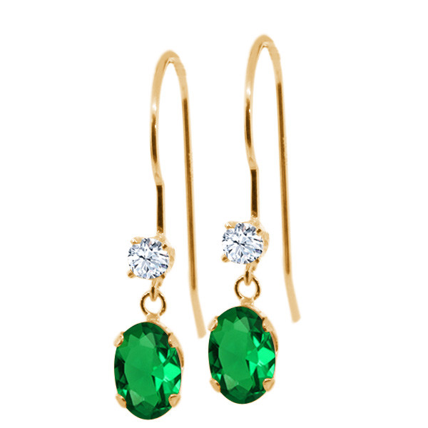 0 96 Ct Oval Green Simulated Emerald White Topaz 14k Yellow Gold 0 96 Ct Oval Green Simulated Emerald White Topaz 14k Yellow Gold Earrings Ebay