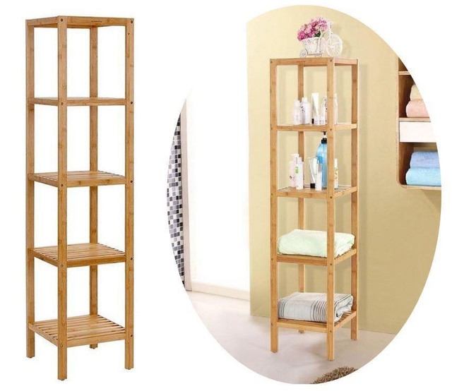 Bathroom Bamboo Shelving Unit 5 Shelf Cosmetics Linen Storage Home Bathroom Bamboo Shelving Unit 5 Shelf Cosmetics Linen Storage Home Organizer