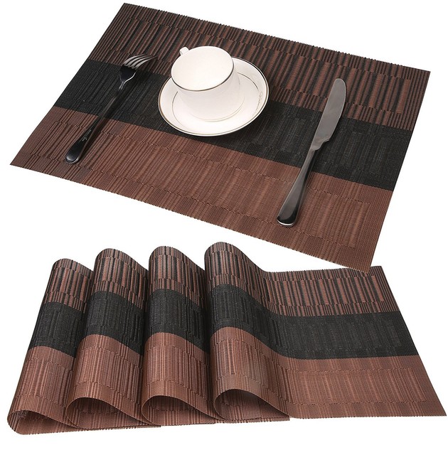 Bamboo Pvc Placemat Set Of 4 Table Mats Dark Brown Kitchen Dining Bamboo Pvc Placemat Set Of 4 Table Mats Dark Brown Kitchen Dining Decor Cover
