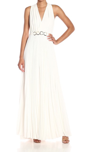 Halston Heritage White Size 8 Waist Detail Pleated Halter Gown 789 Halston Heritage White Size 8 Waist Detail Pleated Halter Gown 789 Ebay