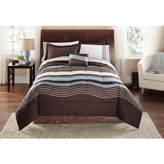 Mainstays Urban Stripe Bed In A Bag Coordinated Bedding Set King Urban Stripe Bed In A Bag Coordinated Bedding Comforter Set Brown King