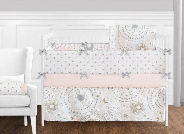 Sweet Jojo Pink Gold Celestial Moon Star S Baby Bedding Ruffle Sweet Jojo Pink Gold Celestial Moon Star S Baby Bedding Ruffle 9p Crib Set