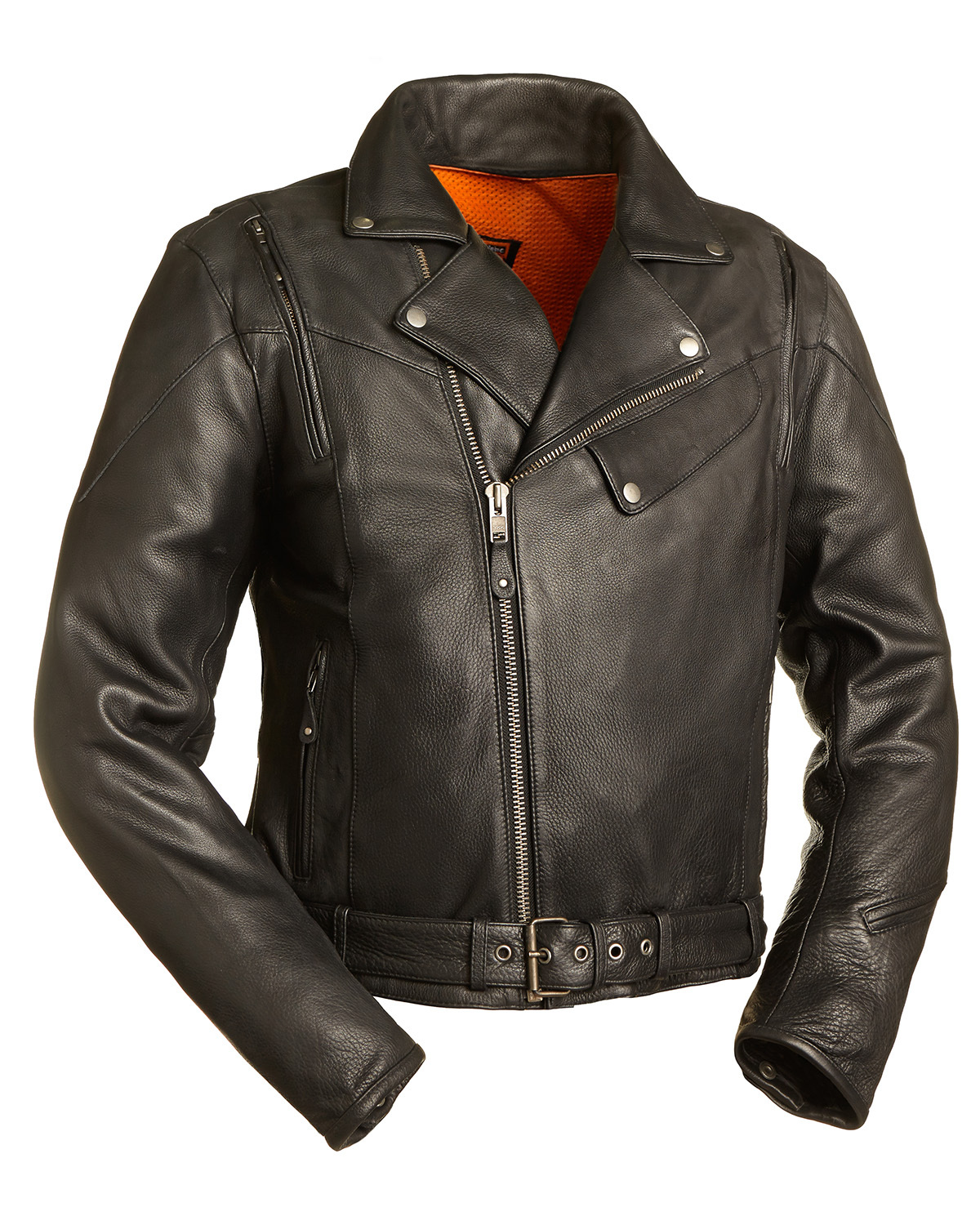 Fmc Mens Old School Black Leather Classic Motorcycle Biker Jacket Picture 1 Of 2