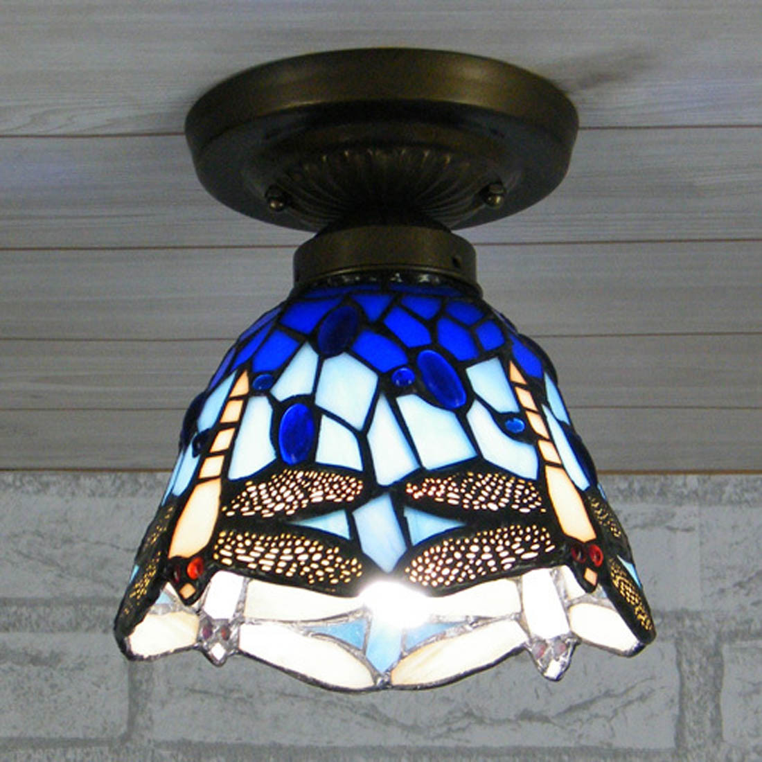 Retro Tiffany Flower Stained Glass Ceiling Light Shell Pendant Lamp Picture 1 Of 2