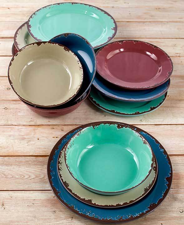 Rustic Melamine Dinner Salad Plate Bowl Antiqued Country Dinnerware Serving 12pc Set Rustic Melamine Dinner Salad Plate Bowl Antiqued Country Dinnerware Serving 12pc Set