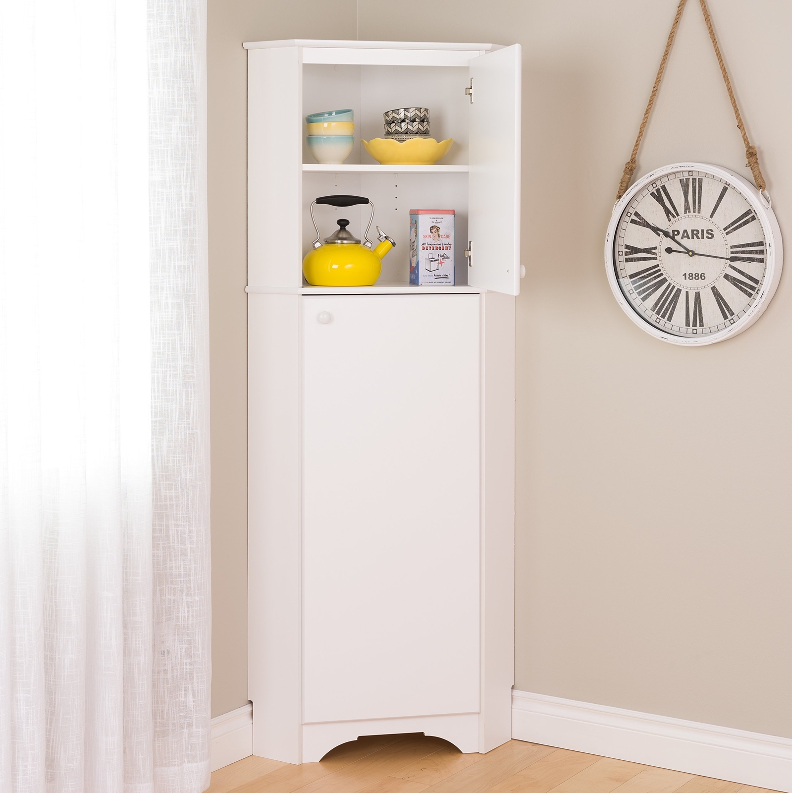 Prepac Tall 2 Door Corner Storage Cabinet In Elite White