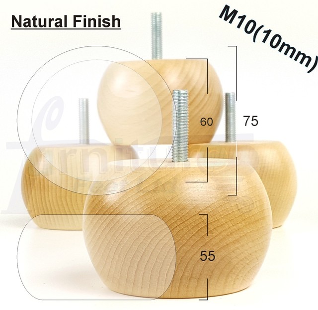 4x Wooden Bun Feet Furniture Legs For Sofa Chairs Stools M10 4x Wooden Bun Feet Furniture Legs For Sofa Chairs Stools M10 Natural