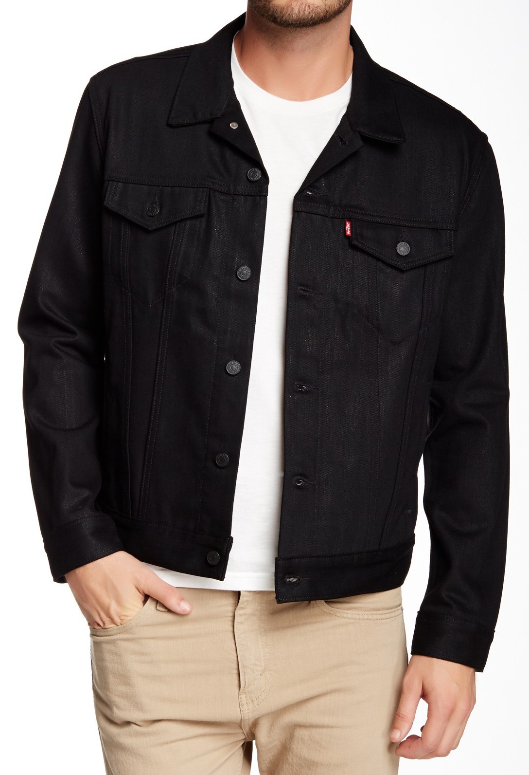 Levi S Men Premium Cotton On Up Denim Jeans Jacket Black Picture 1 Of 3