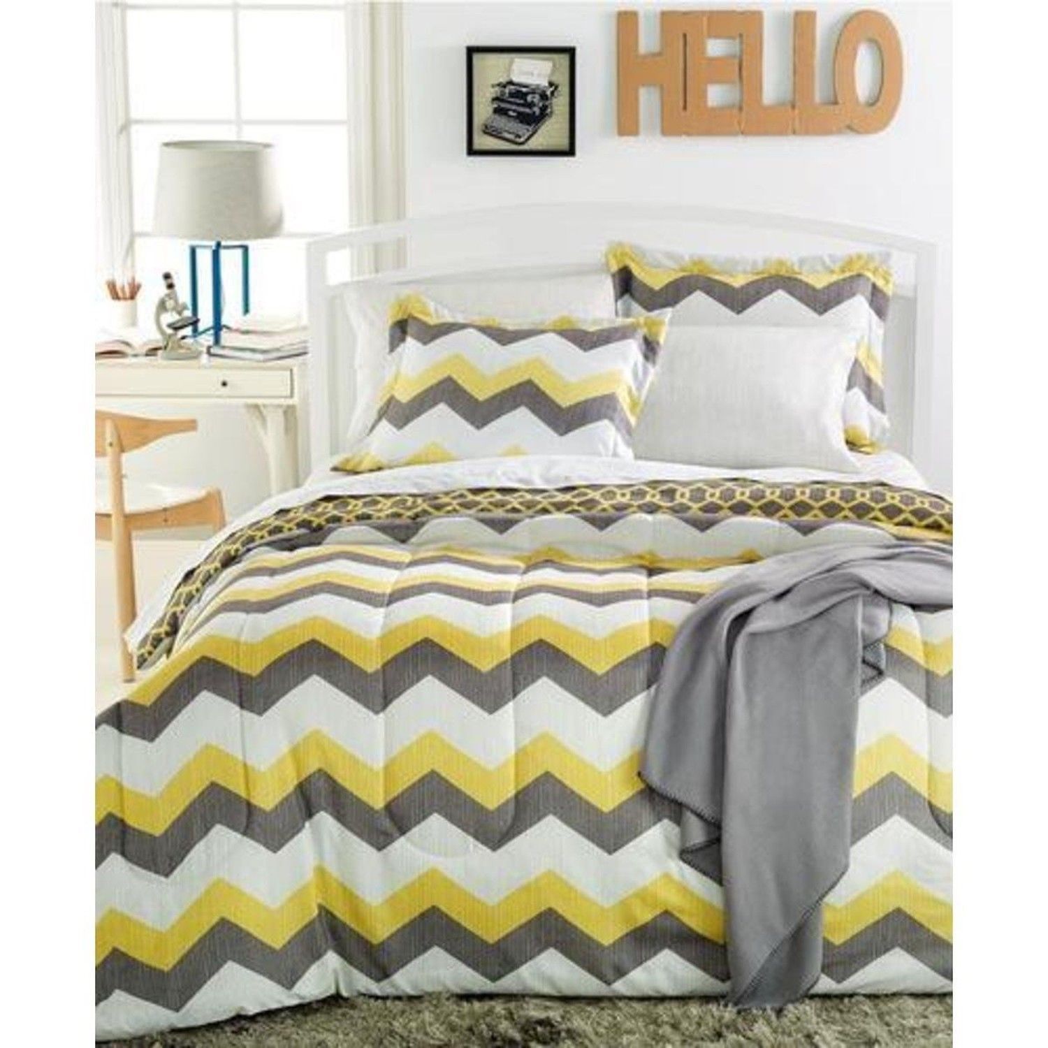 Sunham 3034 Chevron Yellow 6pc Reversible Comforter Set Bedding Twin Picture 1 Of 3