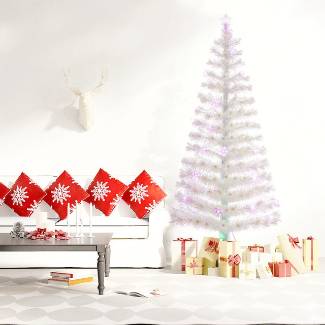 Fiber Optic Artificial Christmas Tree White W Pink LED Lights Stand Bar 5 Fiber Optic Artificial Christmas Tree White W Pink LED Lights Stand Bar 5