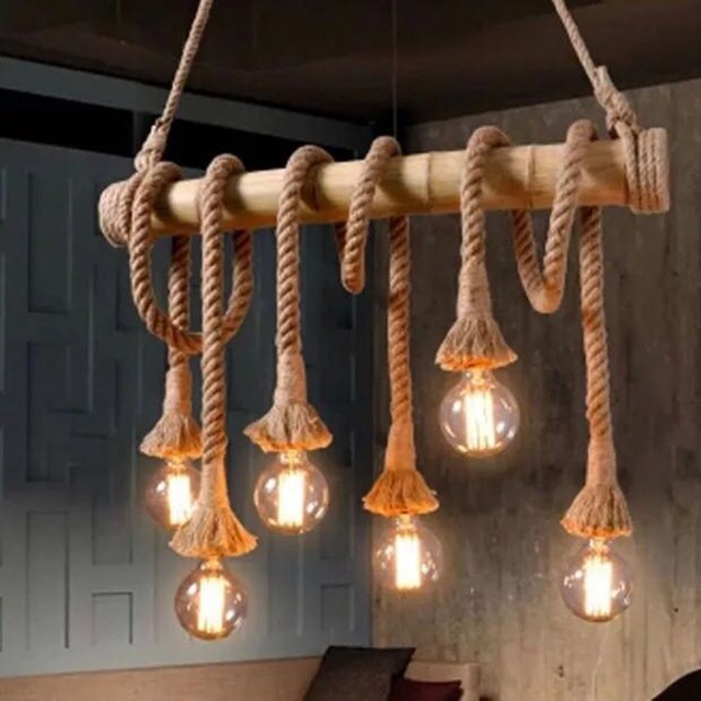 6 Head Vintage Hemp Rope Chandelier Pendant Light Bamboo 6 Head Vintage Hemp Rope Chandelier Pendant Light Bamboo Ceiling Lamp