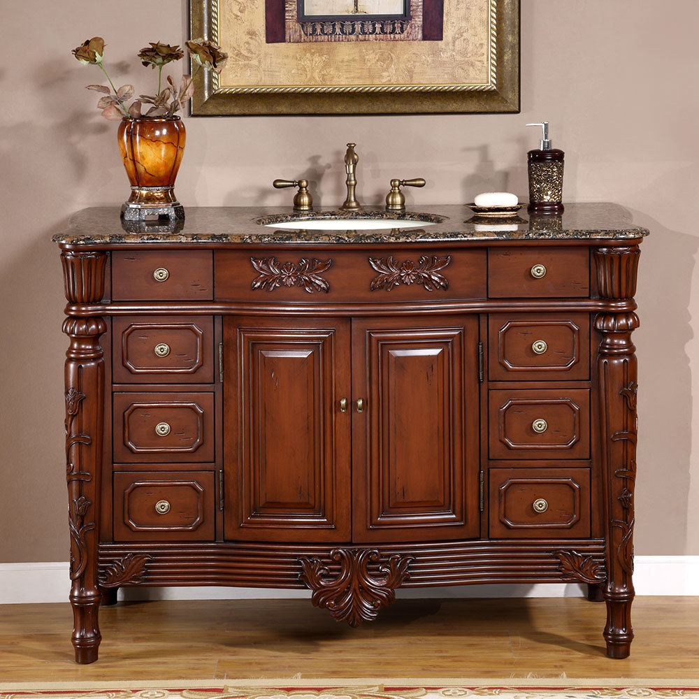48 Inch Bathroom Vanity Single Sink Cabinet Granite Stone Counter Picture 1 Of 4