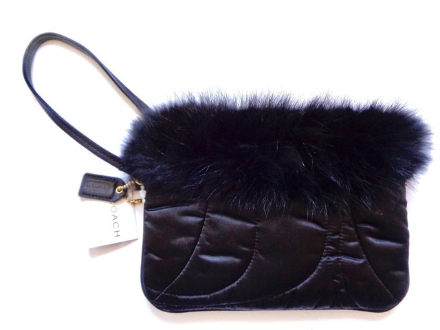 Authentic Coach Black Rabbit Fur Trim Quilted Wristlet Clutch Bag New Authentic Coach Black Rabbit Fur Trim Quilted Wristlet Clutch Bag Purse