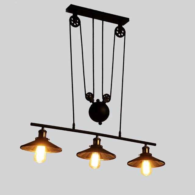 Industrial Retro Pully Pendant Lamp Retractable Lifting Pulley Industrial Retro Pully Pendant Lamp Retractable Lifting Pulley Ceiling Light