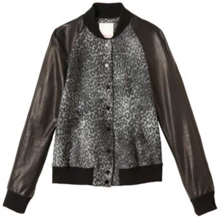 Rebecca Taylor Leopard Print Black Leather Sleeves Er Jacket 2 Picture 1 Of 10
