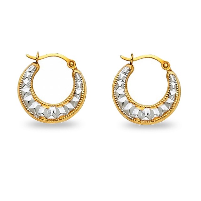 14k White And Yellow Gold Two Tone Diamond Cut Hoop Earrings Ebay Huggie Hoop Earrings 14k Yellow White Gold Hollow Diamond Cut Style Two Tone
