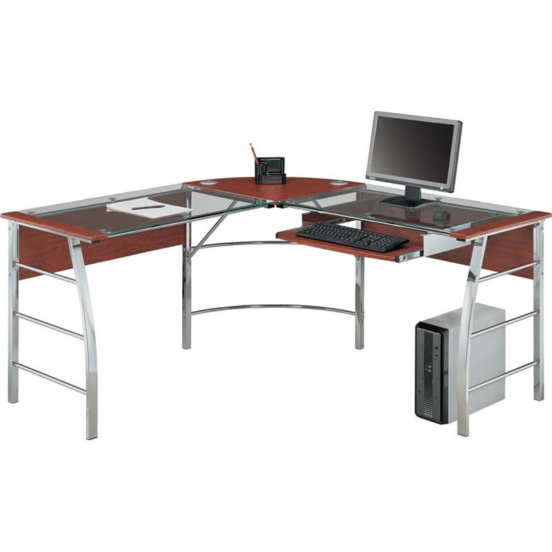 Ameriwood Home Wingate Glass Top L Shaped Computer Desk In Cherry Picture 1 Of 5