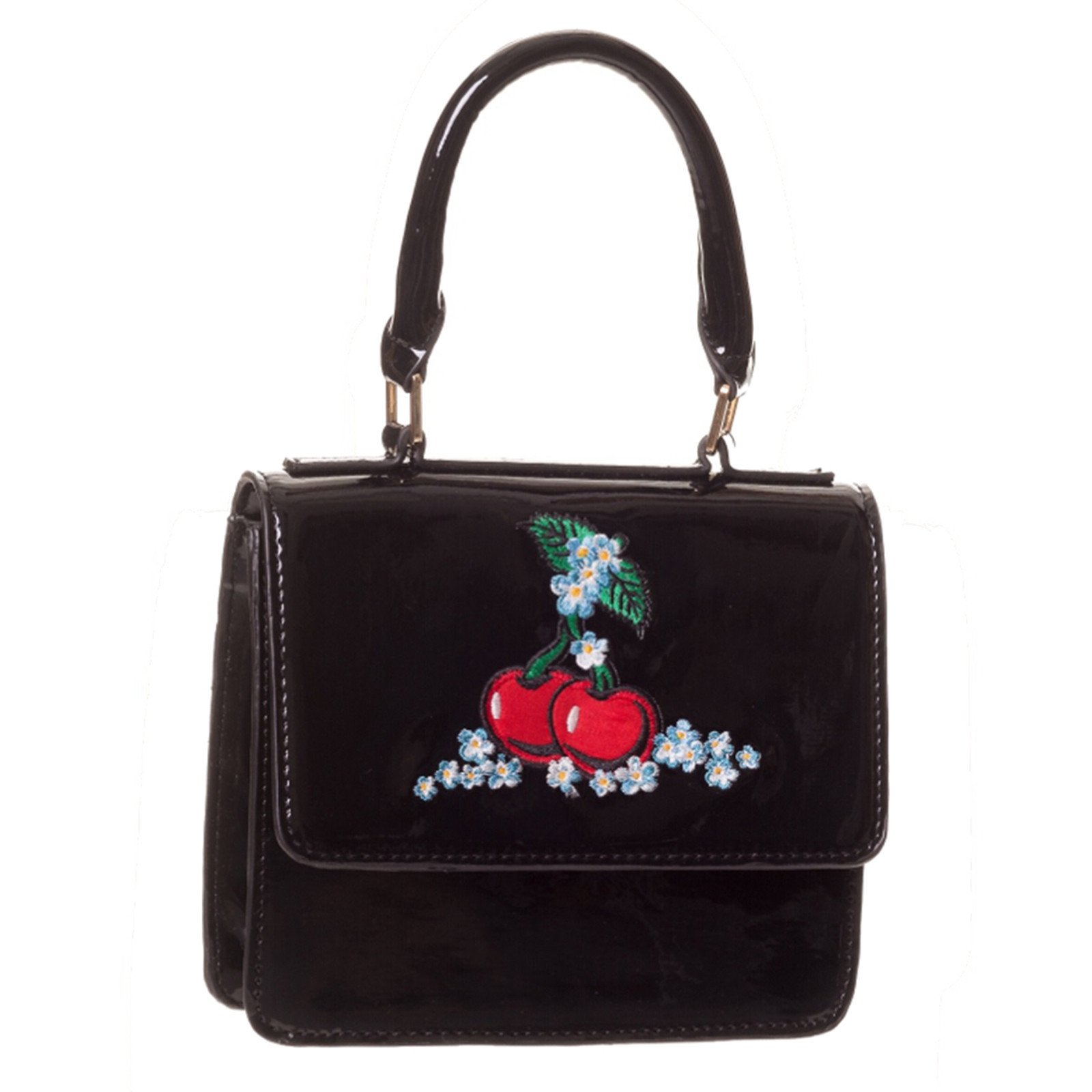 Black Patent Kitsch Rockabilly Cherry Vintage 50s Handbag Uk Ebay Picture 1 Of