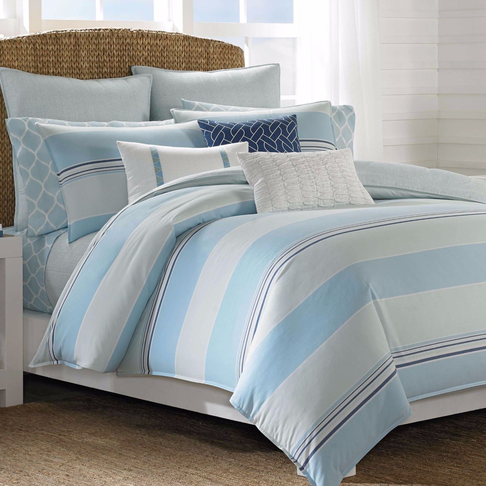 Nautica Makay 4pc King Sheet Set Blue White Ikat 100 Cotton Picture 1 Of