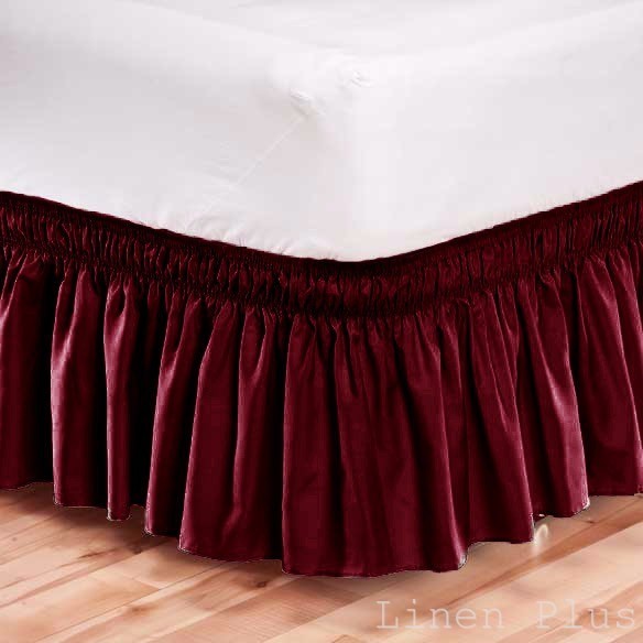 Elastic Bed Skirt Dust Ruffle Easy Fit Wrap Around Burdy Color Elastic Bed Skirt Dust Ruffle Easy Fit Wrap Around Burdy Color Queen Size