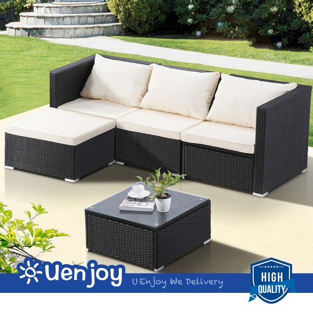 5pc Wicker Rattan Patio Sofa Set Garden Outdoor Corner Couch With 5 Pcs Rattan Wicker Patio Outdoor Sofa Set Garden Corner Couch With Cushion