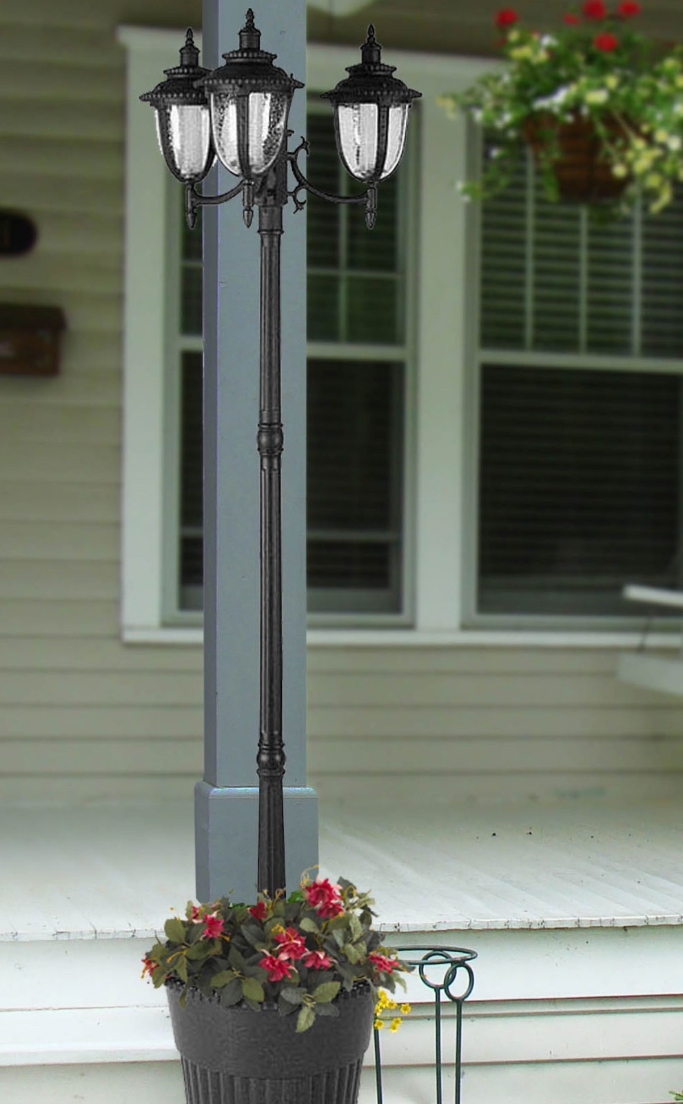 85 Tall Hannah 3 Head Solar Lamp Post And Planter Black Picture 1 Of 7