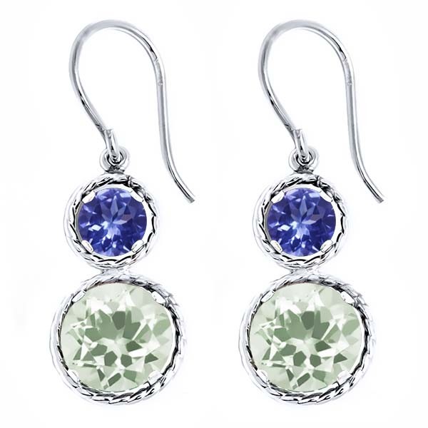 4 32 Ct Round Green Amethyst Blue Tanzanite 925 Sterling Silver Picture 1 Of