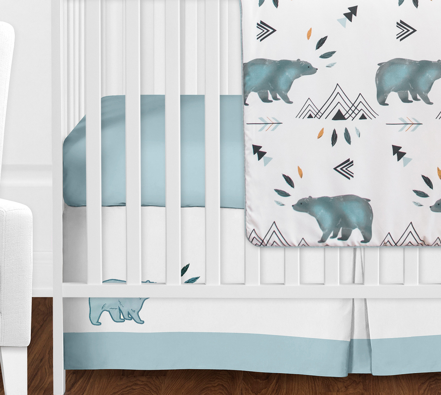 Sweet Jojo Bumperless Blue Black Bear Mountain Baby Boy 4pc Crib Brand New T