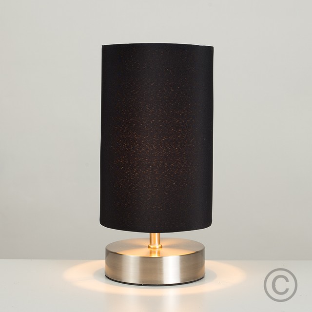 2 X Modern Brushed Chrome Touch Table Lamps Black Shade Lampshade Picture 2 Of 3