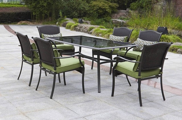 7 piece patio outdoor dining set table w tempered smoked glass